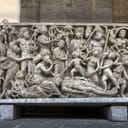 Roman sarcophagus from the 4th century AD portraying the myth of Prometheus shaping the first human, the Naples National Archaeological Museum.