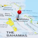Geographical map of The Bahamas with a pin dropped on Nassau island