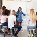 Schoolgirl presenting in front of her class