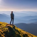 A woman standing on top of a hill looking at the horizon