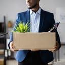 Fired Employee With Box. Unemployed Businessman Moving