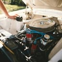 close-up of a 302 Cleveland engine installed in a 1965 Mustang