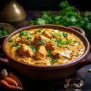 Chicken Korma, a smooth and aromatic curry from South Asia, with tender chicken simmered in a creamy sauce.