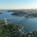 aerial view of the Bosphorus and bridge in Istanbul, Turkey