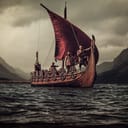 Vikings sailing on a boat
