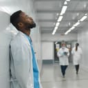 Tired doctor leaning against the wall in a hospital