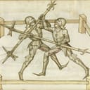 Pole hammer featuring rear hooks described in Talhoffer's fencing manual, 1459.