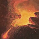 painting of pele goddess coming out of a volcano