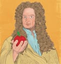 Drawing of Isaac Newton holding an apple