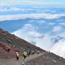 Mountaineers coming down a mountain