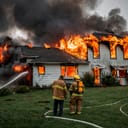 Firefighters trying to put out a house on fire