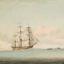 painting by Samuel Atkins (1787-1808) of the Endeavour on the Great Barrier Reef in June 1770 during Cook's voyage of discovery 1768-1771