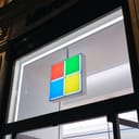 Microsoft logo on a window pane