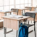 empty chairs and desks in a modern classroom