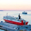 A ferry boat in a harbour