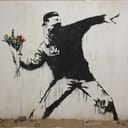 "Rage, Flower Thrower" (2003), a spray paint stencil artwork by Banksy, located in Bethlehem, Palestine