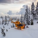 Rescue helicopter landed in heavy snow
