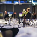 A decorated table at a gala dinner