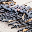 collection of various weapons confiscated from a gang after arrest