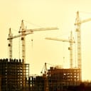 View of a construction site at dusk