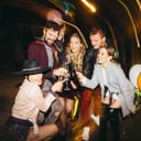 A group of young people partying at night