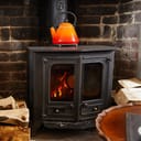 close up of the wood-burning stove in the living room