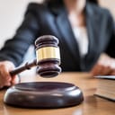 A female judge hitting a gavel stand
