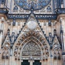 entrance to Saint Vitus Cathedral in Prague, Czechia, Gothic architecture and adornments with sculptures