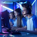 a team of teenage gamers participating in an eSports tournament