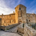 Exterior view of a fortress on a sunny day
