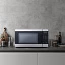 A microwave on a counter