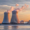 side-view of the Doel nuclear reactor on the riverbank in the Port of Antwerp, Belgium