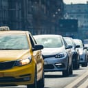 Cars standing in queue in the city center