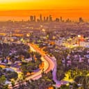 skyline of Los Angeles during sunset, California, USA