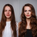 A side by side of the same young woman without and with makeup