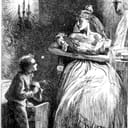 A depiction by Marcus Stone of Pip, from Charles Dickens' novel "Great Expectations," as he entertains and attends to Miss Havisham