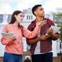 Students viewing college campus.