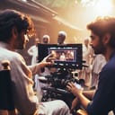 A director showing an actor what to do on the set
