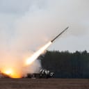 Launch of military missiles (rocket artillery) at the firing field during military exercise