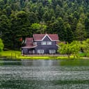 Wooden mansion at a lakeside