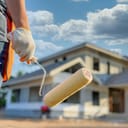 Close up of house paint roller Confident and happy to paint houses and buildings with new house paint roller
