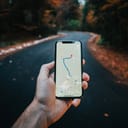 Closeup of a smartphone with a map open