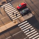 Overhead view of a pedestrian crossing being used