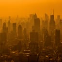 Sprawling city covered in smog