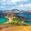 Two beaches on Bartolome Island in the Galapagos Islands in Ecuador