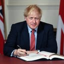 portrait of Prime Minister Boris Johnson, signing the Withdrawal Agreement for the UK to leave the EU in 2020
