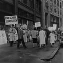 Protest against school segregation outside of Boston School Committee headquarters