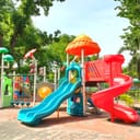 Colorful plastic slides in the park