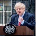 Boris Johnson gives a speech out 10 Downing Street.