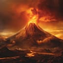 A stylized depiction of Mount Doom from Lord of the Rings.